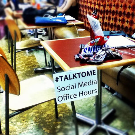 Followup photo of my table (note the candy!) and the sign when I got to Mudd in the afternoon.