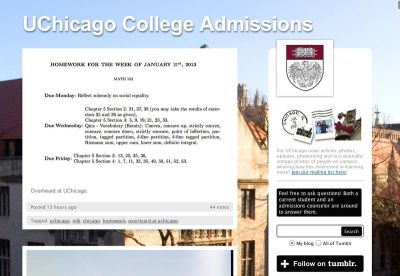 Screenshot of the University of Chicago's Tumblr.