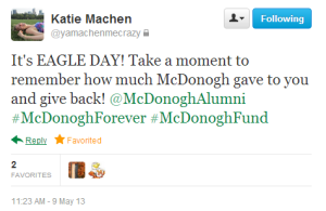 Another great Tweet from a young alum encouraging others to give on Eagle Day!