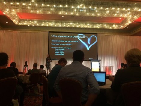 Vanessa di Maduro's delivers her keynote on community management hacks at the Higher Logic Super Forum.